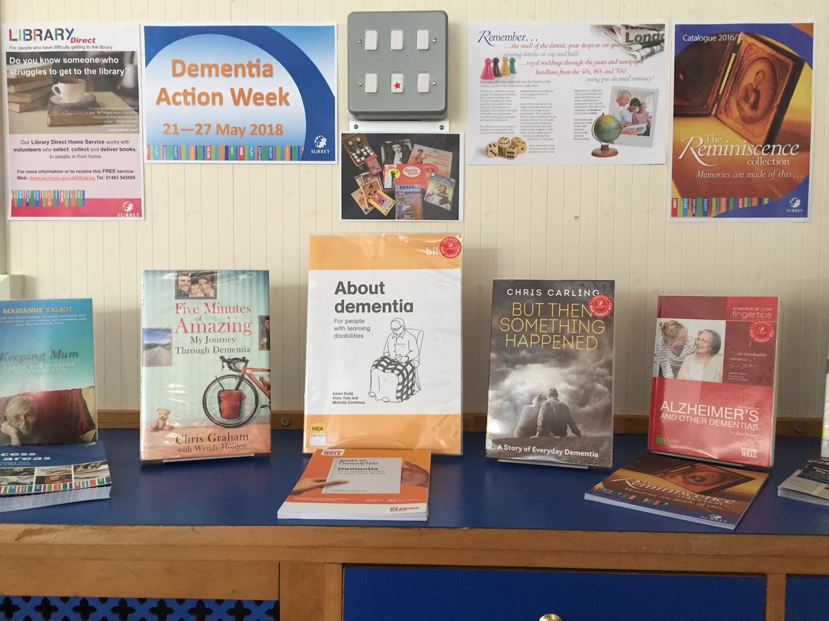 WeybridgeLib's tweet image. It’s Dementia Action Week. Find out about #librarydirect and #reminiscence collection @WeybridgeLib or borrow from our #ReadingWell collection @readingagency @alzheimerssoc