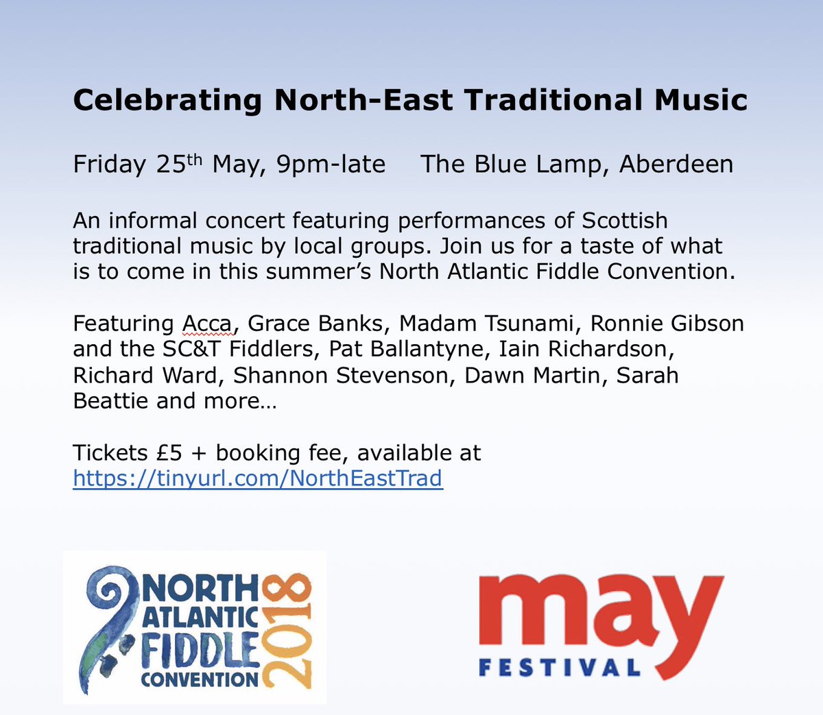 Friday 25th May - Blue Lamp - #Aberdeen : celebrating North-East Traditional Music. Tickets here: tinyurl.com/NorthEastTrad