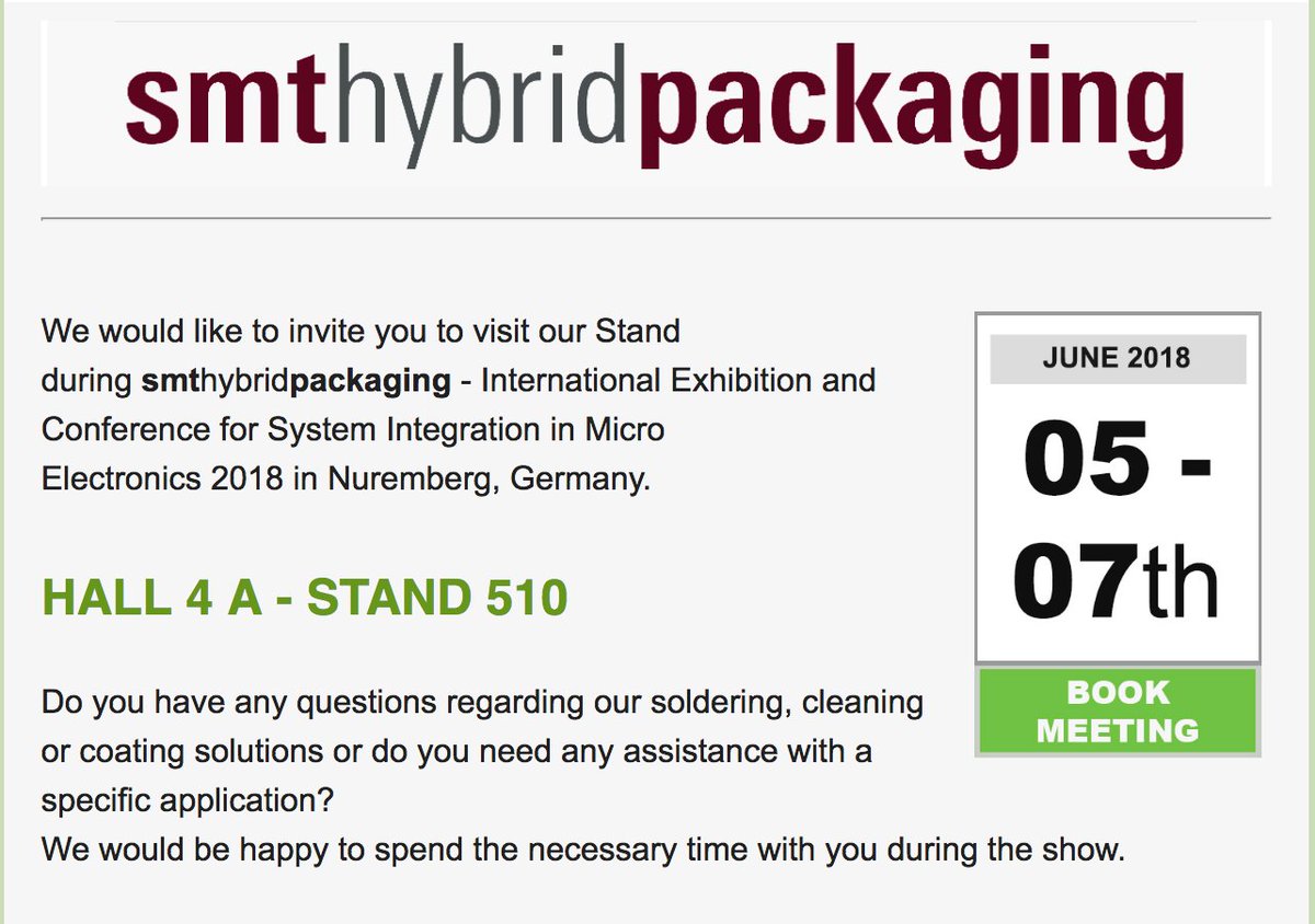 Do you have any questions regarding our soldering, cleaning or coating solutions or do you need any assistance with a specific application?  HALL 4 A - STAND 510
#smthybridpackaging #smt #leadfree #coating #soldering #cleaningpcb #solderingsolutions #smta #smd #inventec