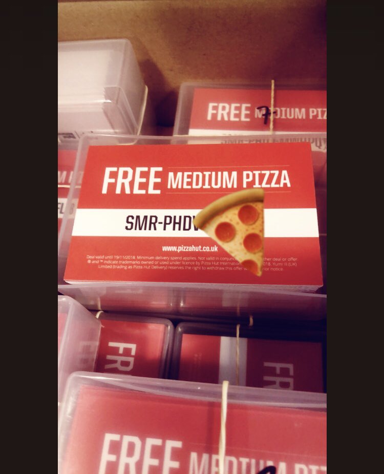 PizzaHutDV's tweet photo. For all those who popped over for a chat with our Engineering Team Pizza Hut Digital Ventures #PHDV #SMRmay18 And given our joint business card/voucher gift - “Hope you enjoy FREE Pizza with your unique voucher code!!😋🍕👌🏻🎉 https://t.co/WVnYSUmtQI