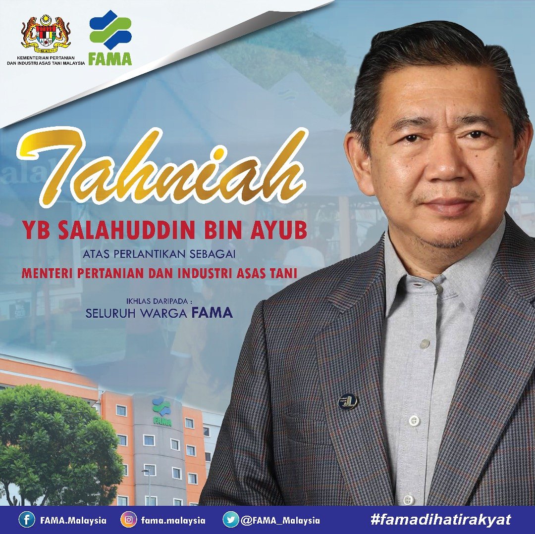 توییتر Fama Malaysia در توییتر Tahniah Yang Berhormat Salahuddin Ayub Atas Perlantikan Sebagai Menteri Pertanian Dan Industri Asas Tani Ikhlas Daripada Seluruh Warga Kerja Fama Https T Co Eybzuevcsq