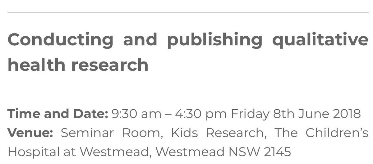 Registration now open for the one-day qualitative health research workshop pacernetwork.org.au/pacer-workshop… @charlottelogemn @USyd_Westmead @kids_research  @CKRRenal @WestmeadInst @WestmeadHub @Sydney_Westmead @westmeadkids @SydneySPH @USydFHS @WestSydHealth