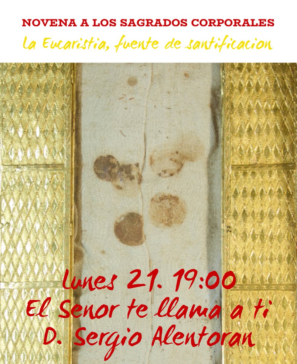 Esta tarde a las 19:00 comienza la #NovenaSagradosCorporales con <a href="/SAlentoran/">Sergio Alentoran</a> <a href="/ArchiZaragoza/">Archidiócesis de Zaragoza</a> @SeminarioZgz <a href="/EONEZGZ/">Espacio One Zaragoza</a> @ZgzPj <a href="/catezaragoza/">Catequesis Zaragoza</a> <a href="/movizaragoza/">movizaragoza</a> <a href="/manosunidaszgz/">MANOS UNIDAS ZARAGOZ</a> <a href="/CaritasZaragoza/">CaritasZaragoza ✳</a> <a href="/RParroquiales/">𝑹𝑒𝑐𝑢𝑟𝑠𝑜𝑠 ☧ 𝑷𝑎𝑟𝑟𝑜𝑞𝑢𝑖𝑎𝑙𝑒𝑠</a> <a href="/eucaristicas/">M.E.N.</a> <a href="/presentacionvir/">Presentación Virgen</a> <a href="/SCJZaragoza/">Sagrado Corazón</a> <a href="/ZMisionera/">Zaragoza Misionera</a>