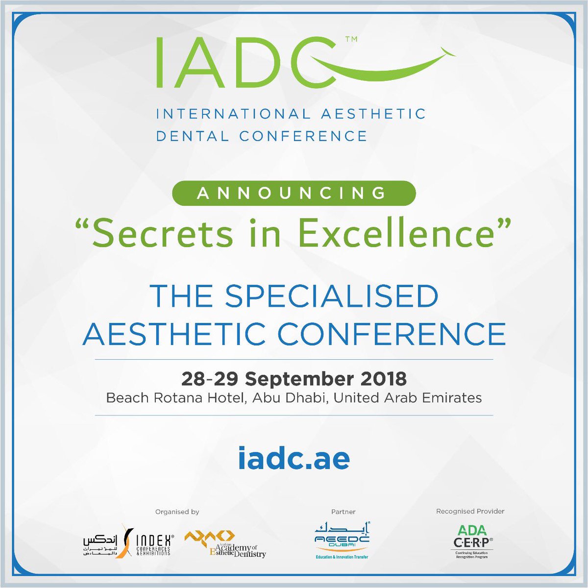 iadconference's tweet photo. IADC, the premium dental conference will be held later this year from 27th to 29th at Beach Rotana in Abu Dhabi.
.
.
#dental #dentist #restorative #aesthetic #teeth #veneers #health #medical #conference #course #workshop #mydubai #indexevents #oral #orthodontics #maxillofacial https://t.co/lg1plSVhkX