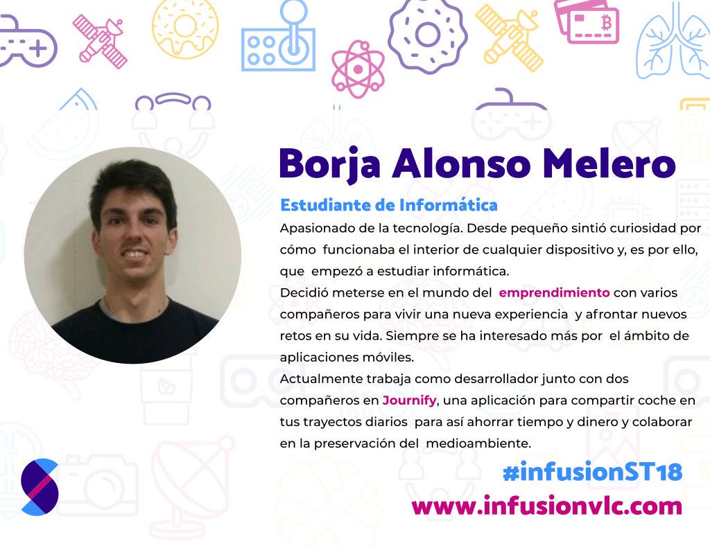 Este jueves vendrá Borja Alonso Melero a contarnos su experiencia en Journify, una aplicación móvil para compartir coche en tus trayectos diarios 🚘 #infusionST18

infusionvlc.com