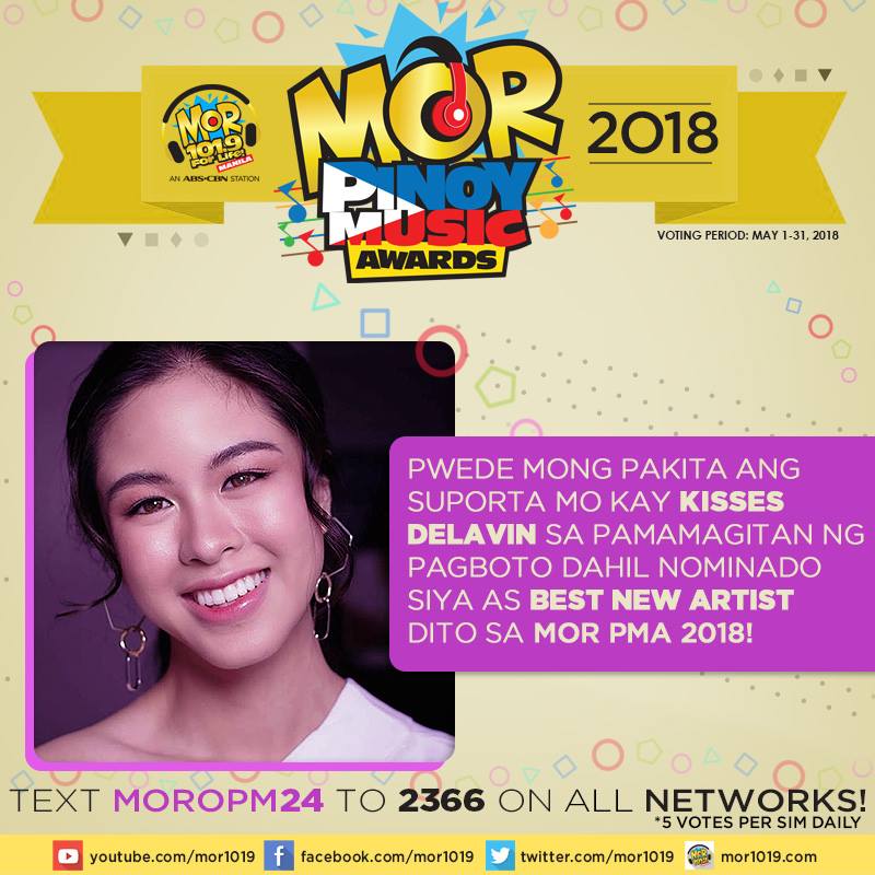 MORentPH's tweet photo. To vote Kisses Delavin for BEST NEW ARTIST, just text MOROPM24 and send to 2366 on all Networks!

Voting Period: May 1-31, 2018
*5 votes per sim daily. https://t.co/szrcDqur8Y