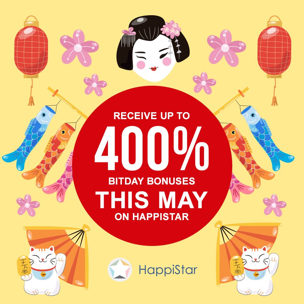 HappistarCasino's tweet photo. Come what Mayπ! It is raining Bitcoin bonuses here in #HappiStarπ°! RECEIVE UP TO 400% BITDAY BONUSES THIS MAY!! Promo runs until May 31, 2018 only. https://t.co/fMstuCXwG5 #Bitcoin #BitcoinBonuses #depositbonuses #onlinecasino #mobilecasino #onlinegambling #happistarrewards https://t.co/XhVEnrggYU