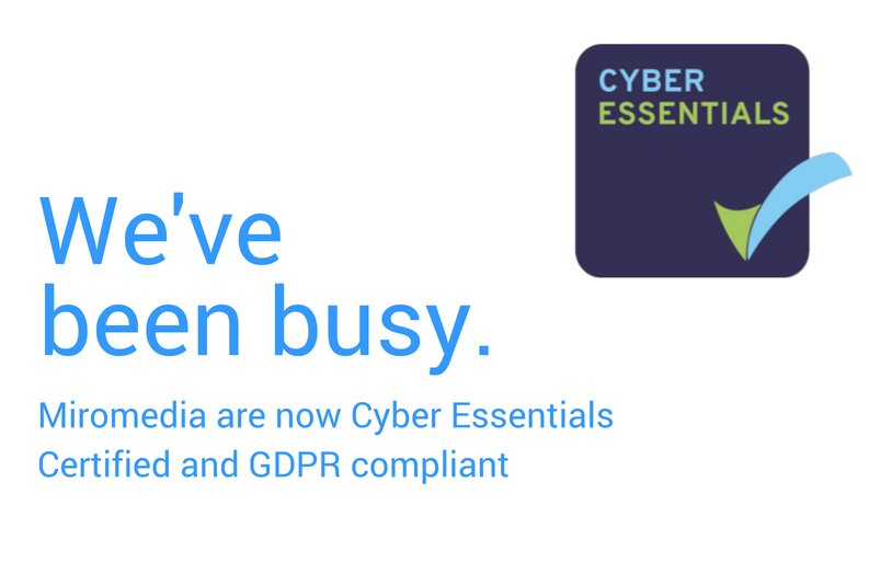 miromedia's tweet photo. We know.  We've been banging on about it.  But it is pretty important... (and we're very proud to be compliant!) #gdpr #cyberessentials #iasme #DataProtection #uk #marketingagency https://t.co/bZwxW12LpX
