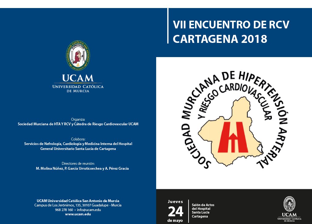 El #HospitalSantaLucia acoge este jueves 24 de mayo el VII Encuentro de Riesgo Cardiovascular organizado por la Sociedad Murciana de Hipertensión y Riesgo Cardiovascular @Area2Cartagena @Murciasalud @UCAM_Medicina