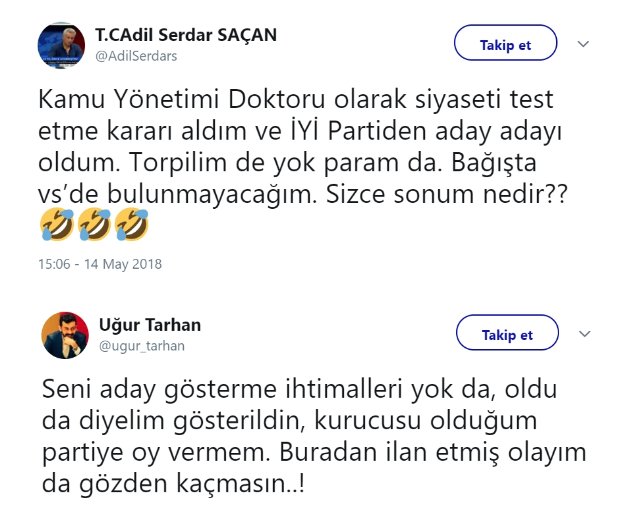 Bilim Araştırma Vakfı mensuplarına 1999 yılında 1 hafta boyunca gece-gündüz işkence yapan birimin müdürü Adil Serdar Saçan milletvekili adayı olmaya kalktığı partinin kurucusundan kapak gibi cevabını almış. 1999 zulmünün cevabını da çarşamba günü mahkemeden alacak inşaAllah...