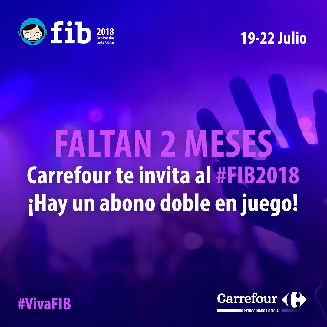 CarrefourES's tweet photo. Dos meses, solo dos meses faltan para el @fiberfib! 👏👏🎉

¿Quieres ir? Mira 👇👇👇 
 
✔ Síguenos
✔ Haz RT de este tuit
✔ Menciona a qué amigo te llevarías al #FIB2018 y porqué con el #CarreFIB
✔ ¡Y gana un abono doble! 👏👏

Bases legales >> https://t.co/3Ns2OcMCZf https://t.co/JE1EhB88Lq