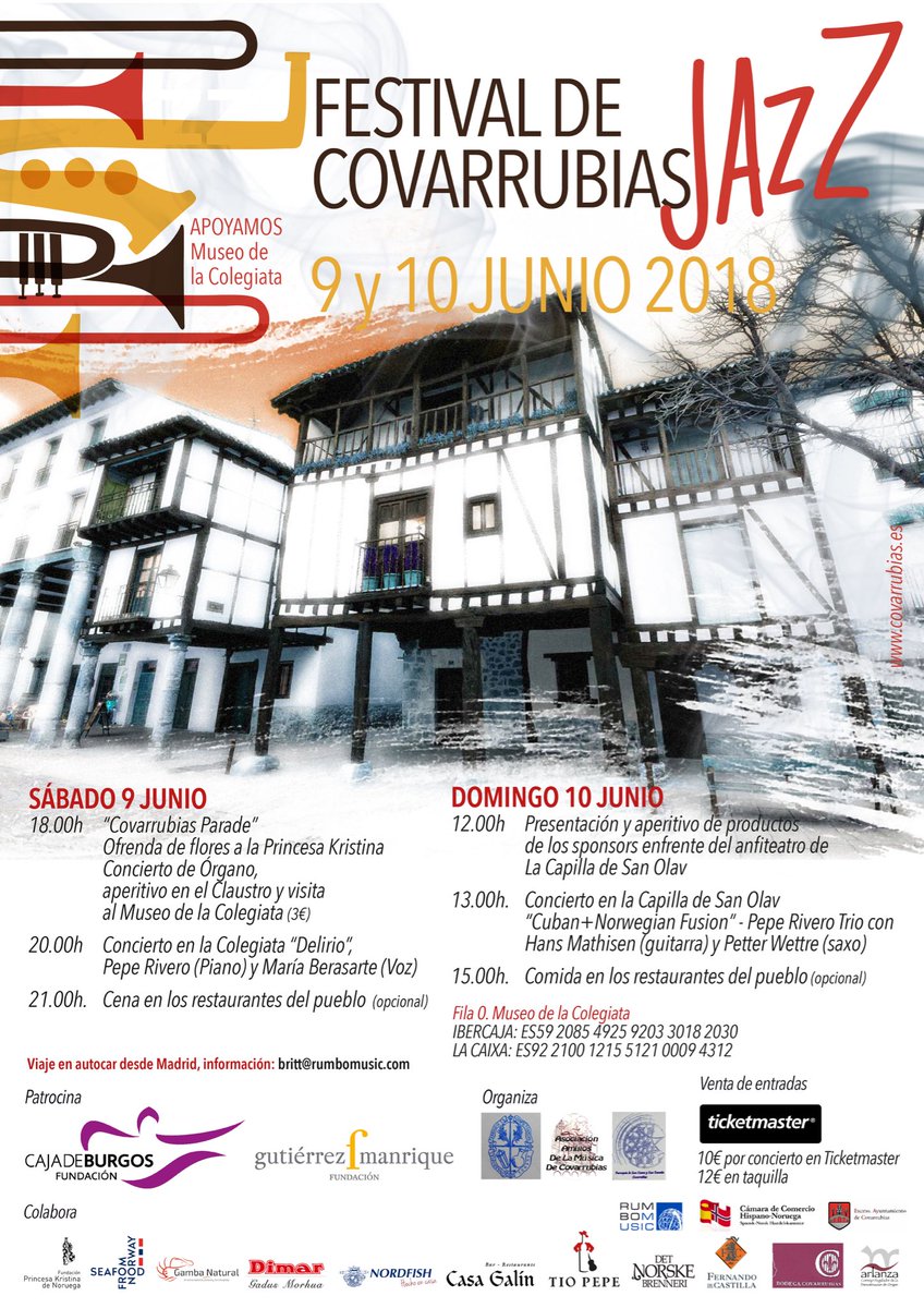#festivaldejazz #Covarrubias 9-10 de junio #burgos #colegiata #capilla de San Olav al aire libre #jazz #latinjazz #música ibérica
#vinosdearlanza Entradas en puerta o en Ticketmaster