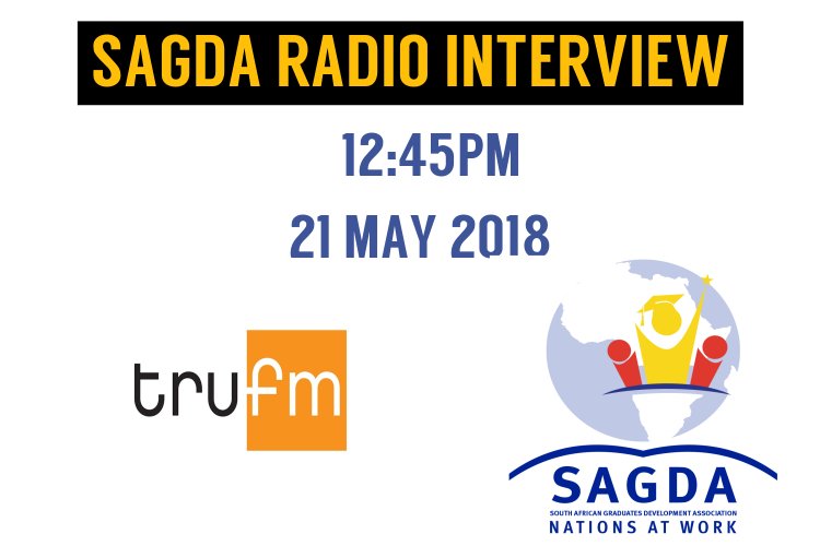 We are on <a href="/trufm/">trufm</a> at 12:45 with  <a href="/Buck_Matyila/">Buck Matyila</a> &amp; <a href="/AsisiphoB/">Asisipho Bulana</a> talking about  SAGDA's objectives and the programmes that the association has to empower graduates.