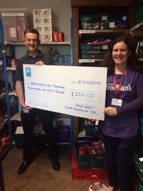 TraceyAvCDC's tweet photo. Joe @joeswinbanks presenting a cheque to Avonmouth branch of Bristol North West Foodbank on behalf of our Stock Admin Team #doingwhatmattersmost #beingcoop    😀 https://t.co/DDB6CCc2ok