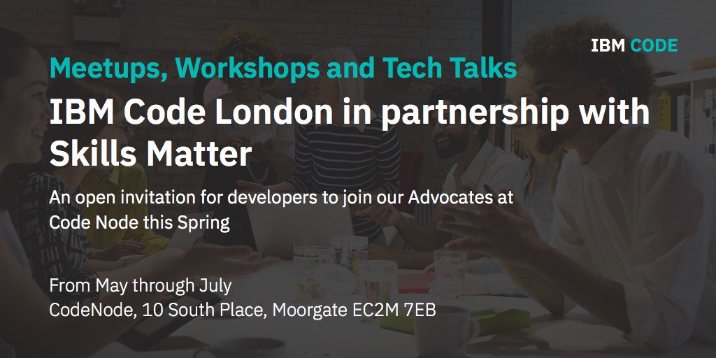 angelajbates's tweet photo. I'm very excited about our partnership with Skills Matter in London. We have worked hard to craft a selection of Meetups, Tech Talks and Hands-on Workshops for developers at every stage of their career. I hope you like them @IBMCodeLondon #IBMCodeUK https://t.co/rz6ymIBpRZ https://t.co/RGYRtr6mzl