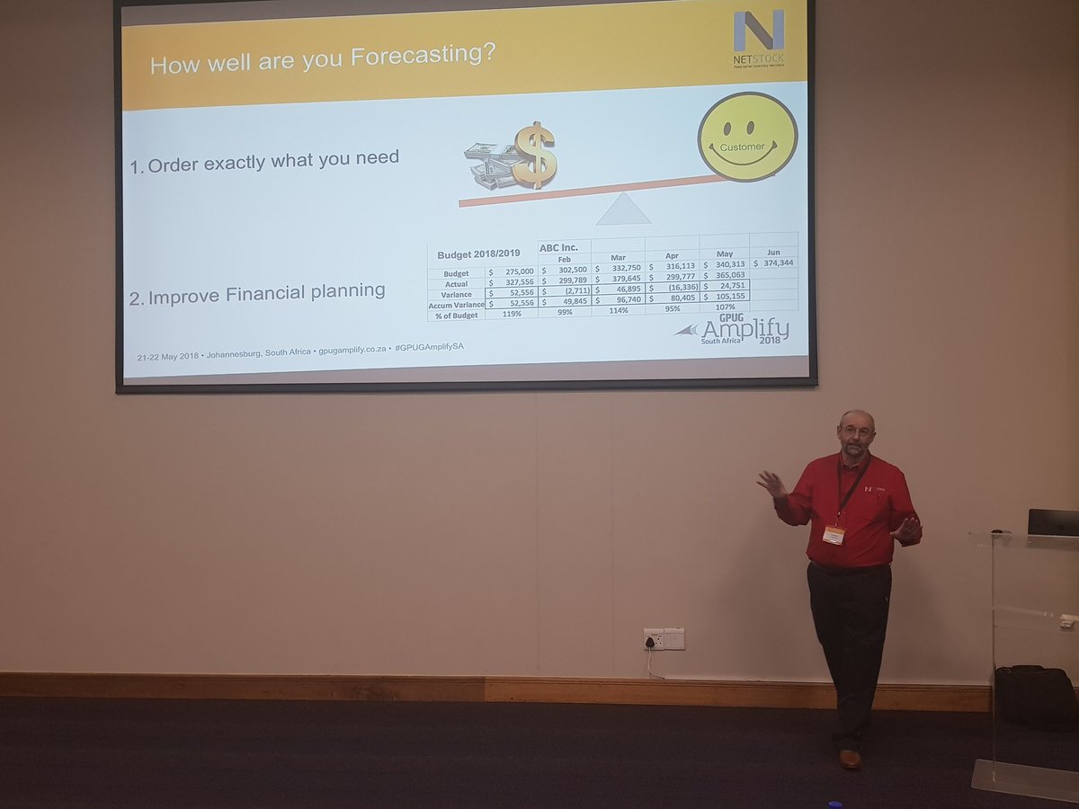 NetstockInv's tweet photo. Our CEO @SintonTony talking at the Partner Solution Showcase at #GPUGAmplifySA . Discussing how to manage #inventory forecasting processes and procedures. Tony has 27 years experience leading an inventory management consultancy. #WemakeInventorywork #TheInventoryExperts #Cloud https://t.co/2qTTR3JvIu