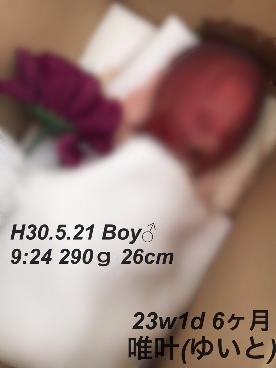 sy___0521's tweet photo. 報告。 

※気分悪くなる人はみないでね。

H30.5.21 
9:24 290ｇ 26cm 普通分娩。
予定日より3ヶ月早い、23w1dで
可愛い天使を出産しました👼💓
名前は唯叶(ゆいと)君です。

苦しい中最後までよく頑張ったね。
この子に出会えてほんとに幸せです。 https://t.co/aW4c6iU48q
