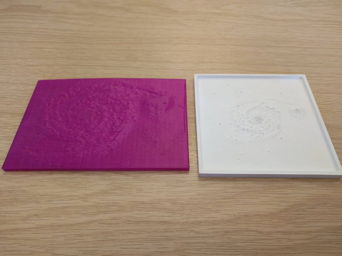 TactileUniverse's tweet photo. Blast from the past! @ColemanKrawczyk is reminiscing about our origins and pulled out our original 3D printed prototype of M51 (L). Here it is next to our latest milled master version (R). https://t.co/Itpp3bscji
