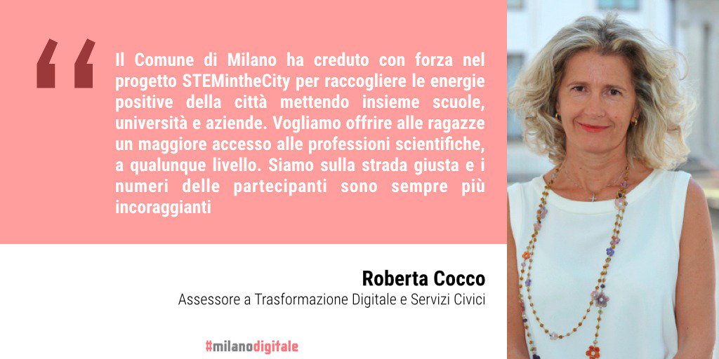 Il <a href="/ComuneMI/">Comune di Milano</a> ha creduto con forza nel progetto #STEMintheCity per raccogliere le energie positive della città mettendo insieme scuole, università e aziende #milanodigitale