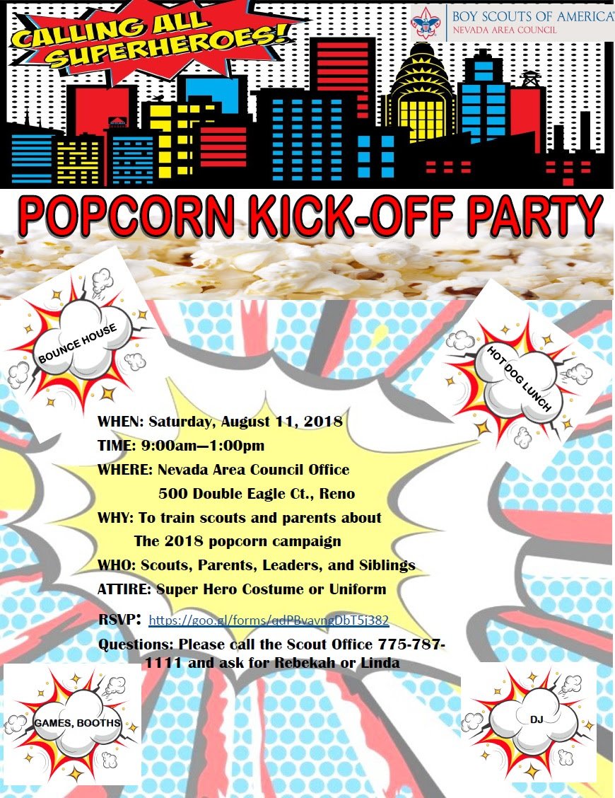 NevadaScouting's tweet image. Don't miss this FREE event! We will have bounce houses, a DJ, hot dog lunch, crafts, popcorn walk, photo ops, fellowship, and tons of fun. Please RSVP to ow.ly/2HXx30k2nPa #Scouting #TrailsEndpopcorn #fundraising