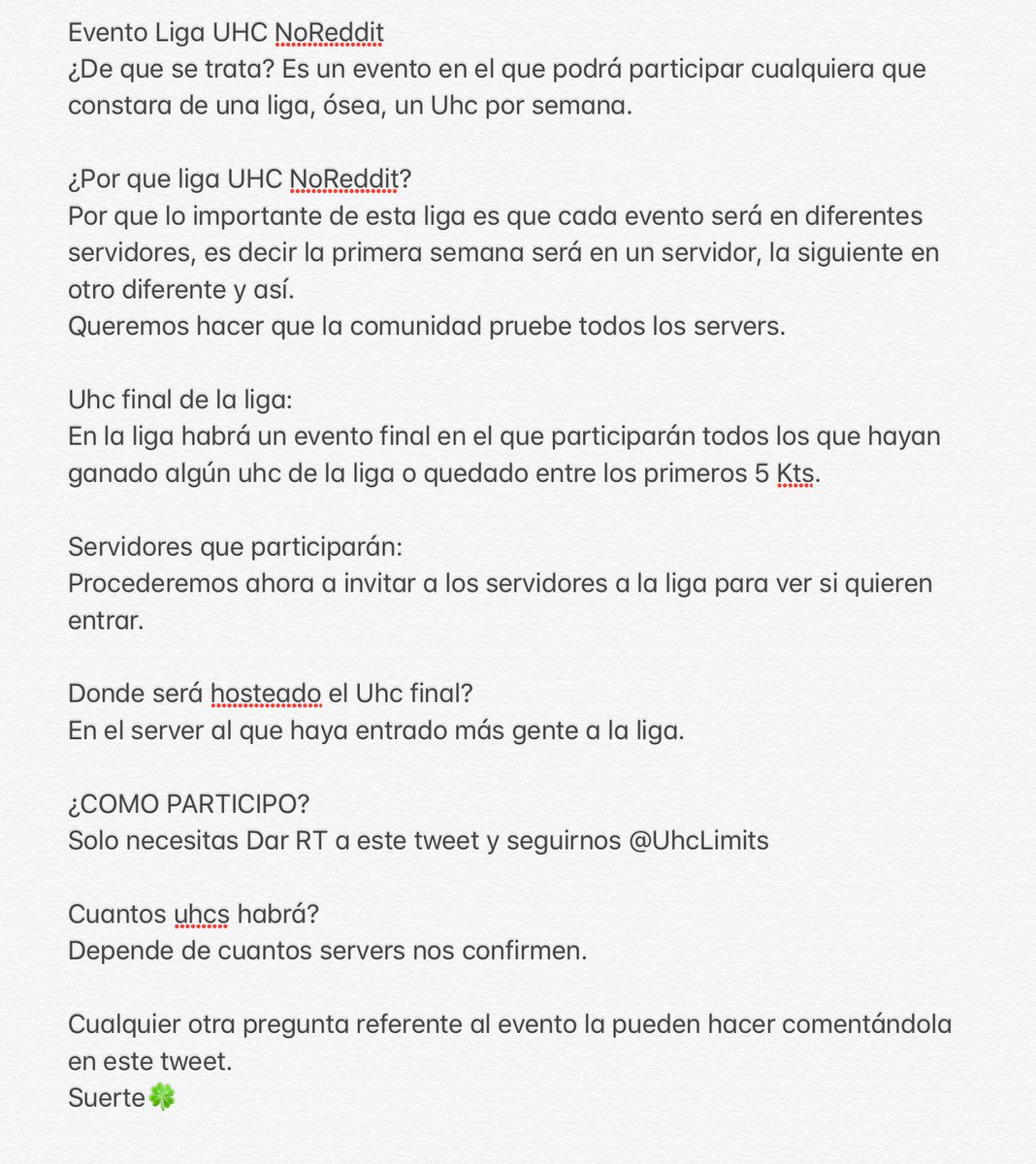 UhcLimits's tweet photo. Evento Liga UHC NoReddit 👇

Como participar?

Dar Rt y seguirnos @UhcLimits ♻️

TODA LA INFORMACIÓN EN LA IMAGEN ANEXADA AL TWEET.

Apoyen este gran proyecto! https://t.co/gEctT5JuJC