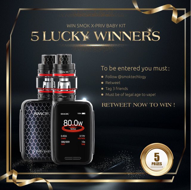 SMOKTECHLOGY's tweet photo. ☀️Big Contest to Win SMOK Baby X-priv kit☀️
RULES  
1. Follow @SMOKTECHLOGY  
2. Retweet 
3.Tag 3 friends  
4.Must be of legal age to vape!  
Come join in☑️ to win this cute vapes!Ends on May 30th.
Good luck,guys! https://t.co/fZ5DD74az3