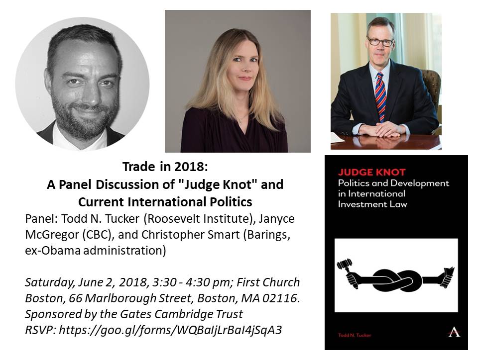 toddntucker's tweet photo. Boston! 

Join @janycemcgregor @csmart and me for a panel discussion on #JudgeKnot and the current state of trade policy and international politics!

Deets: Saturday, June 2, 3:30-4:30 pm at First Church Boston 

RSVP: https://t.co/Fd1qZHwFYo https://t.co/Y90hAJeWIg