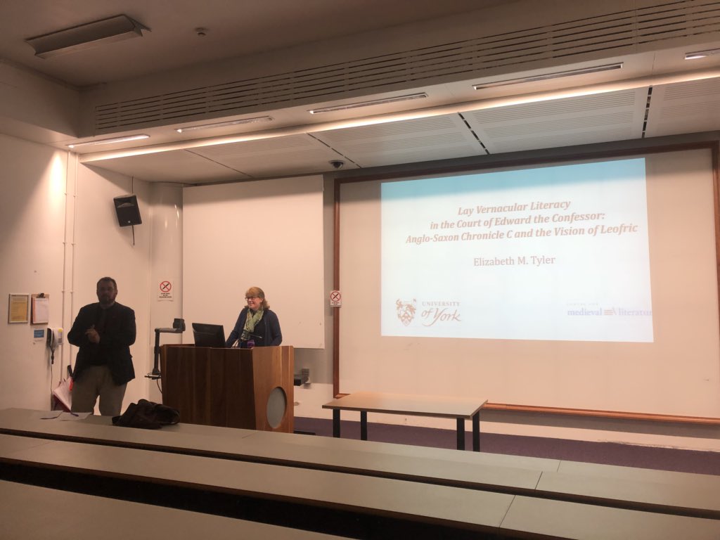 Our director Charles Insley welcoming Elizabeth M. Tyler for our annual Toller Lecture, on “Lay Vernacular Literacy in the Court of Edward the Confessor: Anglo-Saxon Chronicle C and the Vision of Leofric.”