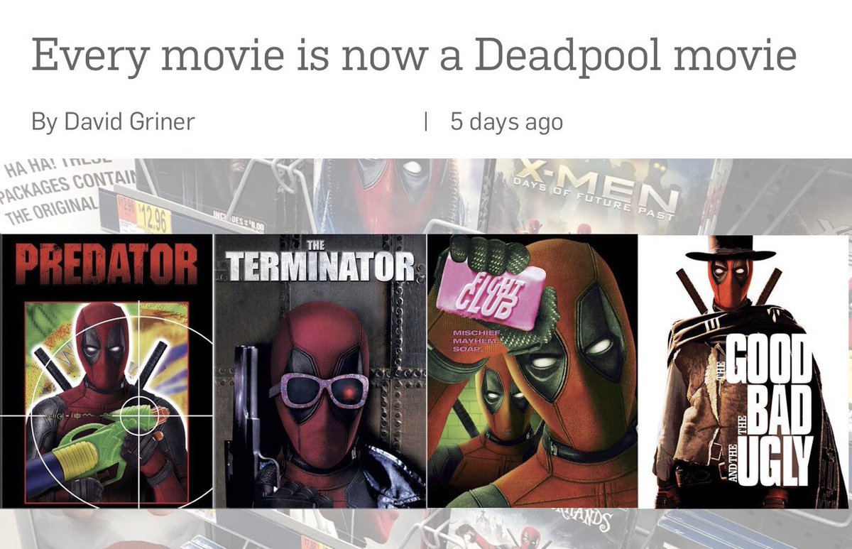 AnaMaqbool's tweet photo. Deadpool has invaded the rest of Walmart’s movie Aisle with a brilliant blu-ray stunt.
#foxhomeentertainment #Deadpool2 @omarabedin https://t.co/KXX93gg5aM