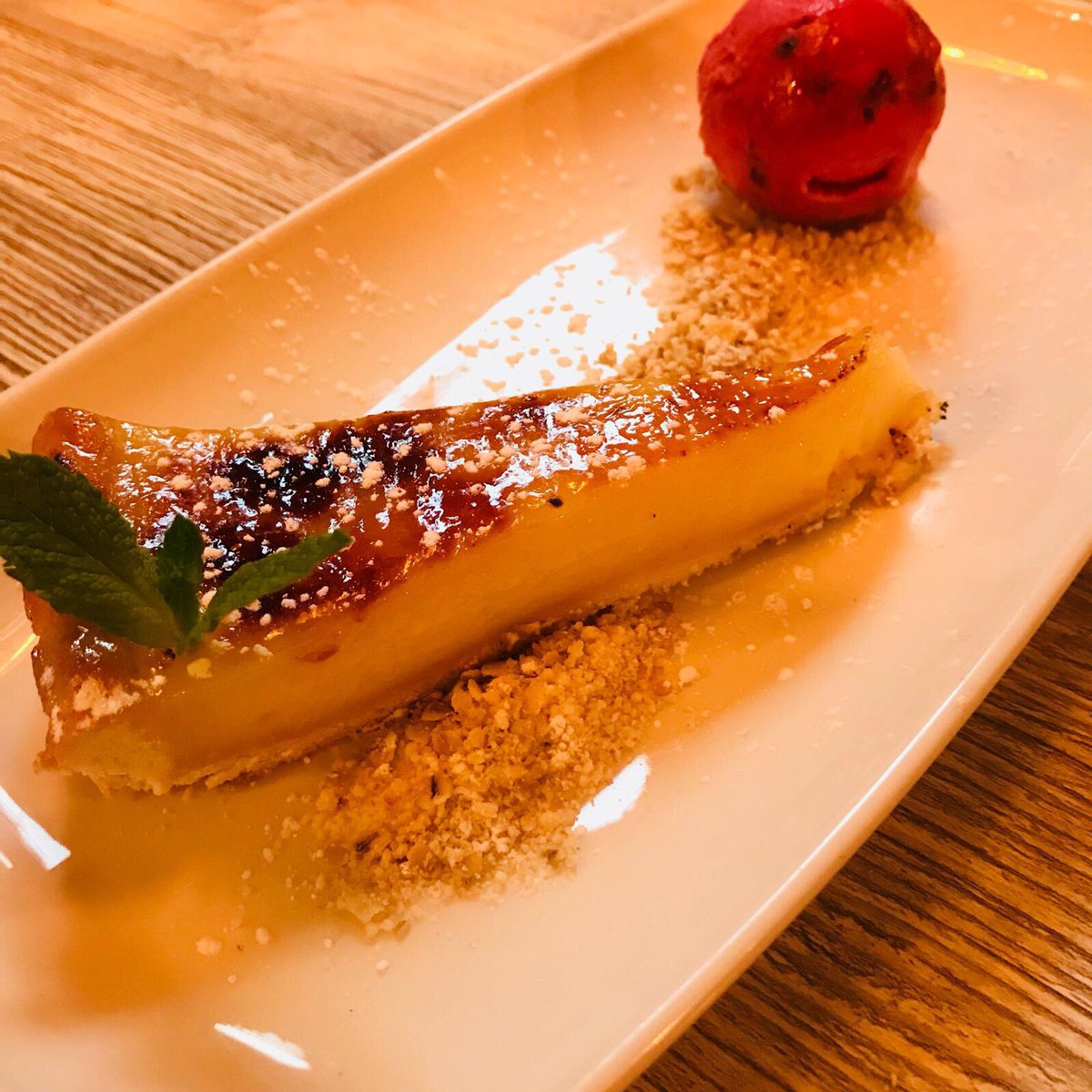 Dempseys3's tweet image. Burnt lemon tart with toasted oatmeal crumb and blackberry sorbet #yum #dessert #forafters #refreshing #food #restaurant #carlisle #dempseys