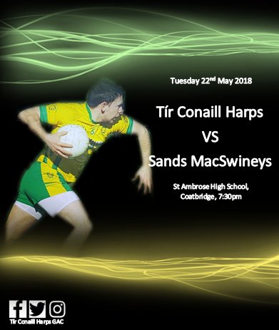 Tomorrow we continue in the Scotland GAA Junior League with the next match against Sands in Coatbridge.

Show your support for the boys, or feel free to come and cheer them on in Coatbridge! Throw in @ 7:30pm.

#GlasgowGAA #harpsabú