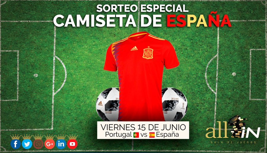 SalonesAllin's tweet photo. Seguirnos en las redes sociales tiene premio!! #Sorteo de una camiseta de España entre todos nuestros seguidores/as #Gleam #Futbol #Gratis #Russia18 #Mundial2018 #Promociones https://t.co/EKRNpAAnSn https://t.co/CgQ4hbNLno