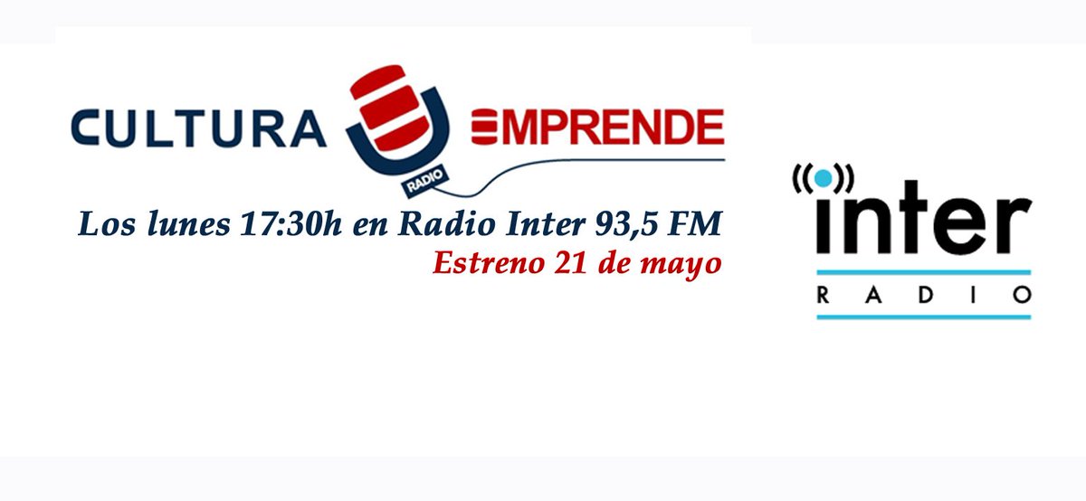 Tenemos nuevo espacio radiofónico al servicio de nuestros clientes. En radio Inter, los lunes de 17:30 h. a 18:30 h. <a href="/CEmprendeRadio/">Cultura Emprende Radio🎙</a> 93.5 FM. Somos la voz de los emprendedores. Con <a href="/angelcalvom/">Ángel Calvo Mañas 📰🎙</a> <a href="/AleRonPedrique/">Alejandra Ron-Pedrique</a> y <a href="/crisalvap/">Cris Álvarez Pagán 🐶</a> #pymesunidas #empresavisible