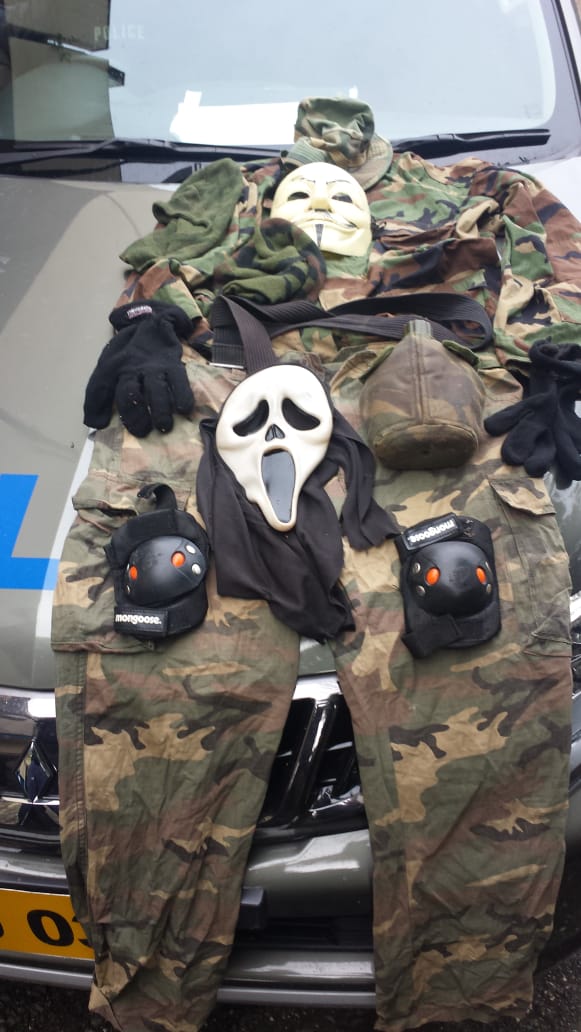 Found in Grange Hill, Westmoreland yesterday, camouflage gear and masks.  One man detained. Support the troops. Support the police. #TakeBackJamaica