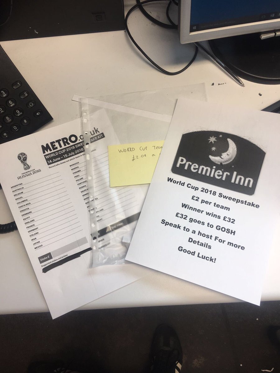 World Cup Sweepstake up and running at <a href="/pi_dudley/">PI DudleyTC</a> .. thank you Luke! Time to raise some money for <a href="/GreatOrmondSt/">Great Ormond Street Hospital for Children</a> ❤️⚽️ <a href="/thebirdlane/">Natasha Lane</a> <a href="/JohnCEnglish1/">John English</a> @MidlandssolusPi