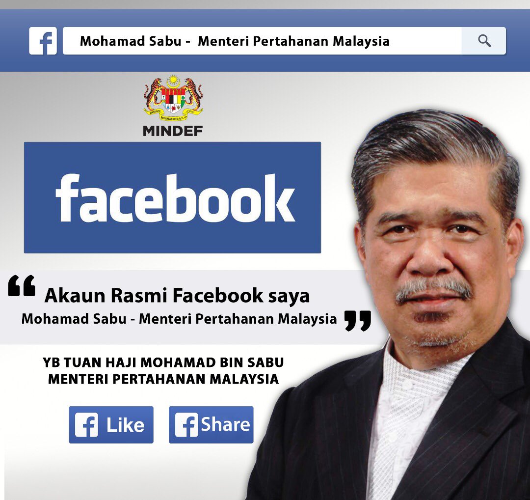 MSabu_Official's tweet photo. Alhamdulillah.. Tercipta sudah akaun rasmi Facebook saya" Mohamad Sabu- Menteri Pertahanan Malaysia". Jom "follow" dan ikuti perkembangan saya sebagai Menteri Pertahanan Malaysia yang baru. https://t.co/ueBQ3xYLFO