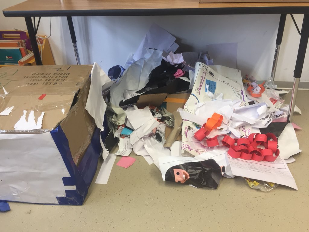 EduRonen's tweet photo. The one thing I HATE (yes, that much!) about the #PYPExhibition! Year after year, students research &amp; present about #pollution, #poverty, #ClimateChange, etc., but the piles of leftover posters, games, and models are still there...
What to do??? Reducing is insufficient! https://t.co/DU8fwLCt1a