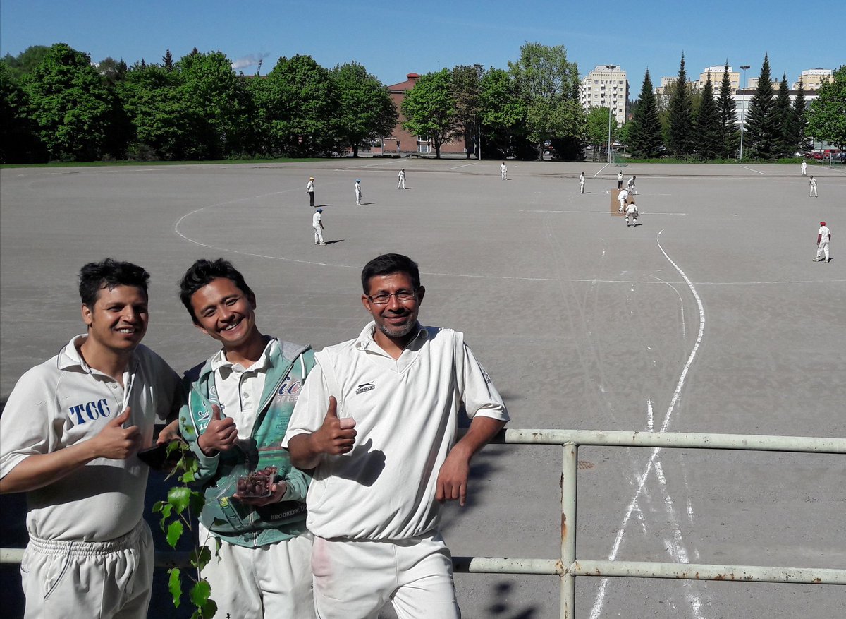 TampereCricket's tweet photo. A great team effort by #TreCC as they first restricted #Fincricket to 165ao, and then chased it down with 5.5 ov. to spare. A sunny ๐(but rather cool) day, great food, & good cricket! Big smiles on the AFG connection! โบ @InfraTre @treliikunta @TampereUniTech https://t.co/I0f97Xrn6w