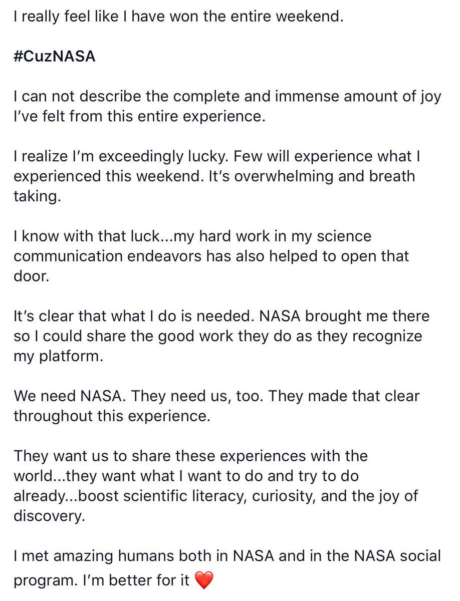 ScientistMel's tweet photo. A personal note on this weekend with @nasa @NASA_Wallops @NASASocial
We need #NASA and they need us.
#NASASocial ๐คโค๏ธ https://t.co/kYnVaQvKpm