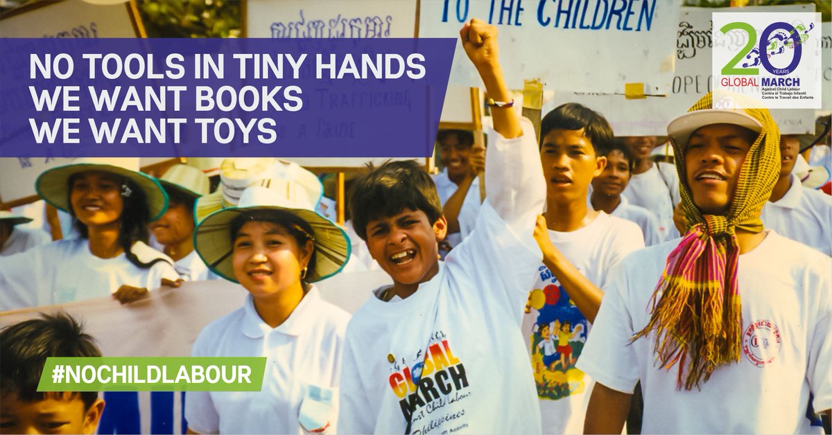 ILOCaribbean's tweet photo. Say it with us:No TOOLS IN TINY HANDS, ONLY BOOKS ONLY TOYS. This World Day Against Child Labour we're fighting using the same slogan as in 1998. Governments, employers, workers, teachers' associations, NGOs and others, let's do our bit today. #20YearsofGlobalMarch #NoChildLabour https://t.co/Byh1MZeHUP