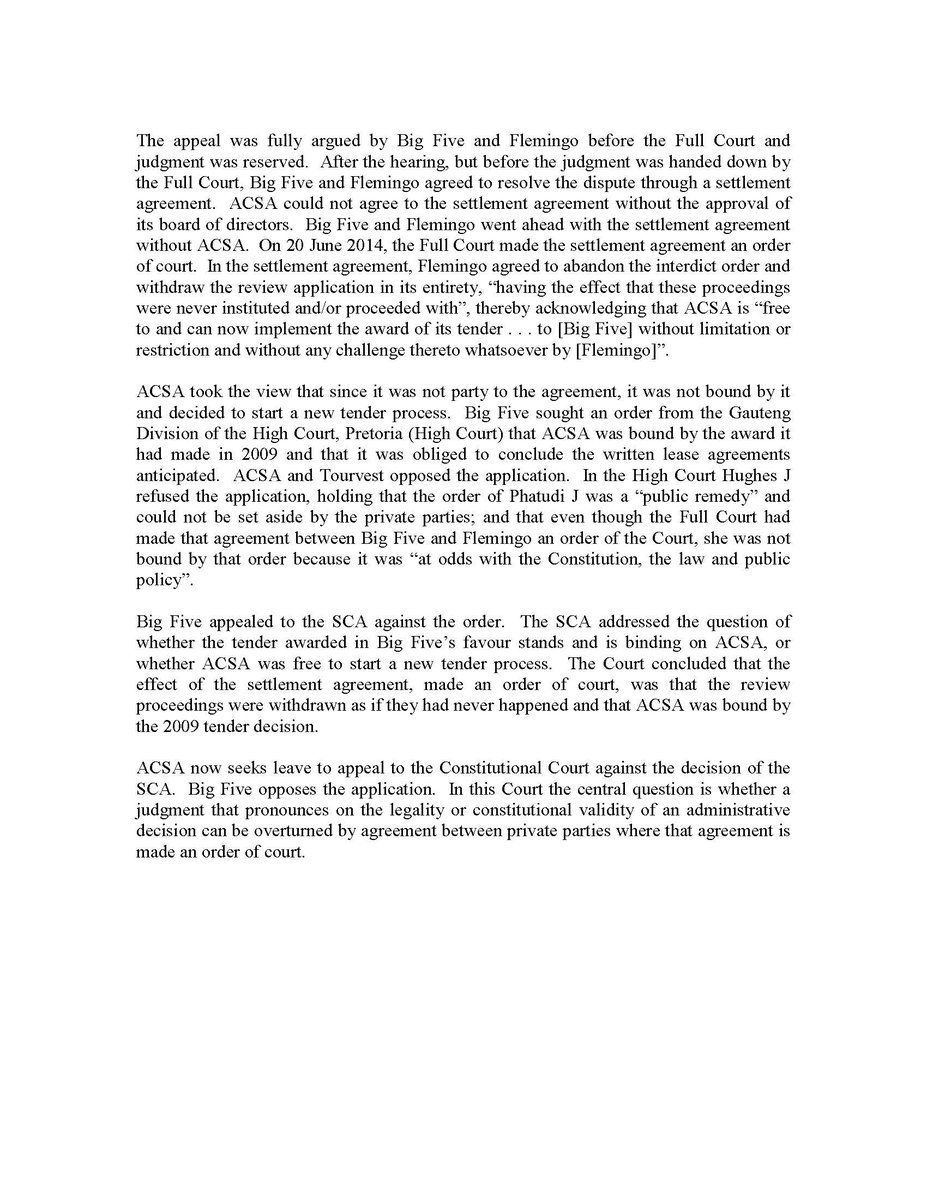 Hearing tomorrow 10am: Can a court-sanctioned agreement to settle public law litigation displace an earlier declaration that a tender decision was unlawful? (ACSA v Big Five Duty Free)