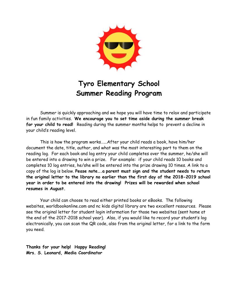 SLMCLeonard's tweet photo. Tyro Bears are being challenged to read this summer through our Summer Reading Program!  Letters will be coming home soon with your child!
@dcsnc @leahmleonard @sedley1 https://t.co/xmBSQF62I8