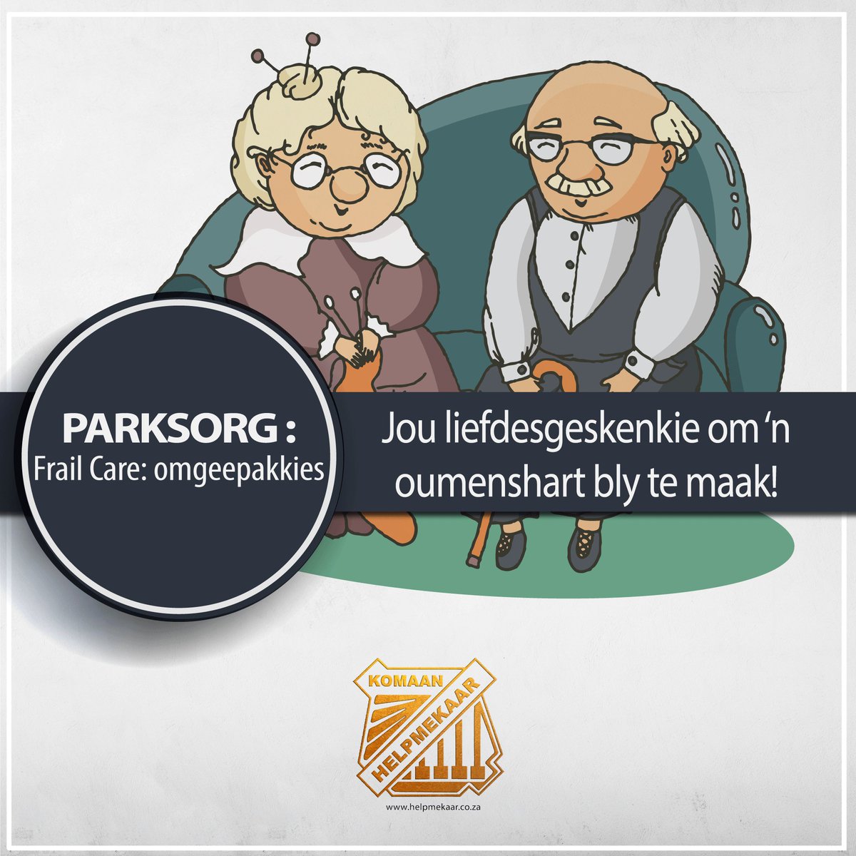 Daar is ‘n behoefte aan 34 omgeepakkies vir oumensies wat niemand het om hulle maandelikse toiletware en ietsie te peusel aan te koop nie. Ek wil graag die Helpie-gemeenskap nooi om as ‘n gesin so ‘n oumensie aan te neem vir die res van die jaar en dan maandeliks ‘n omgeepakk ...