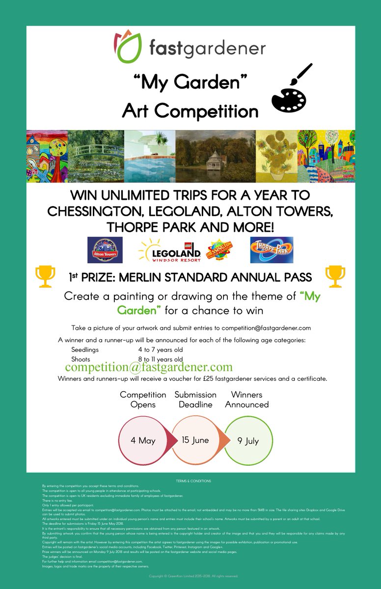Our fastgardener #School #Art #Competition is in its full swing now!

Submit your artwork/photos on the theme of 'My Garden' in order to have a chance at winning a Merlin Standard Annual Pass. 

Get your submissions in on competition@fastgardener.com.

#gardening #creative