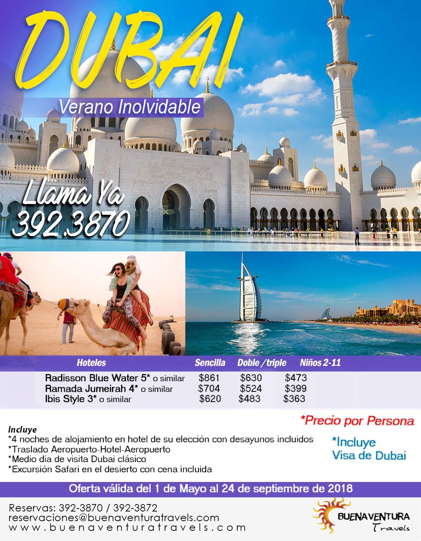 BVTRAVEL's tweet image. Un #Verano inolvidable  junto a #BuenaventuraTravels. 
.
Llama y aparta al
392-3870 / 392-3872
reservaciones@buenaventuratravels.com
.
#panama #pty #Dubai #VacacionesEnFamilia