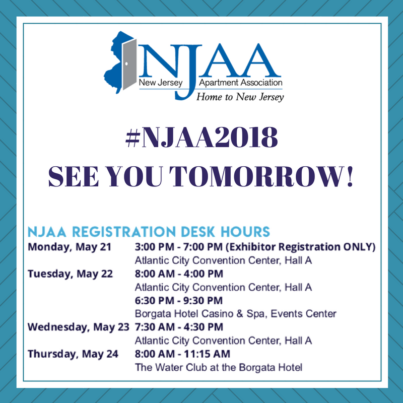 NJAptAssoc's tweet photo. Starting today, our team will be onsite preparing for our #NJAA2018 Conference &amp; Expo! Questions about the event? Stop by our registration desk and we're happy to help! https://t.co/1kAf4leJPd