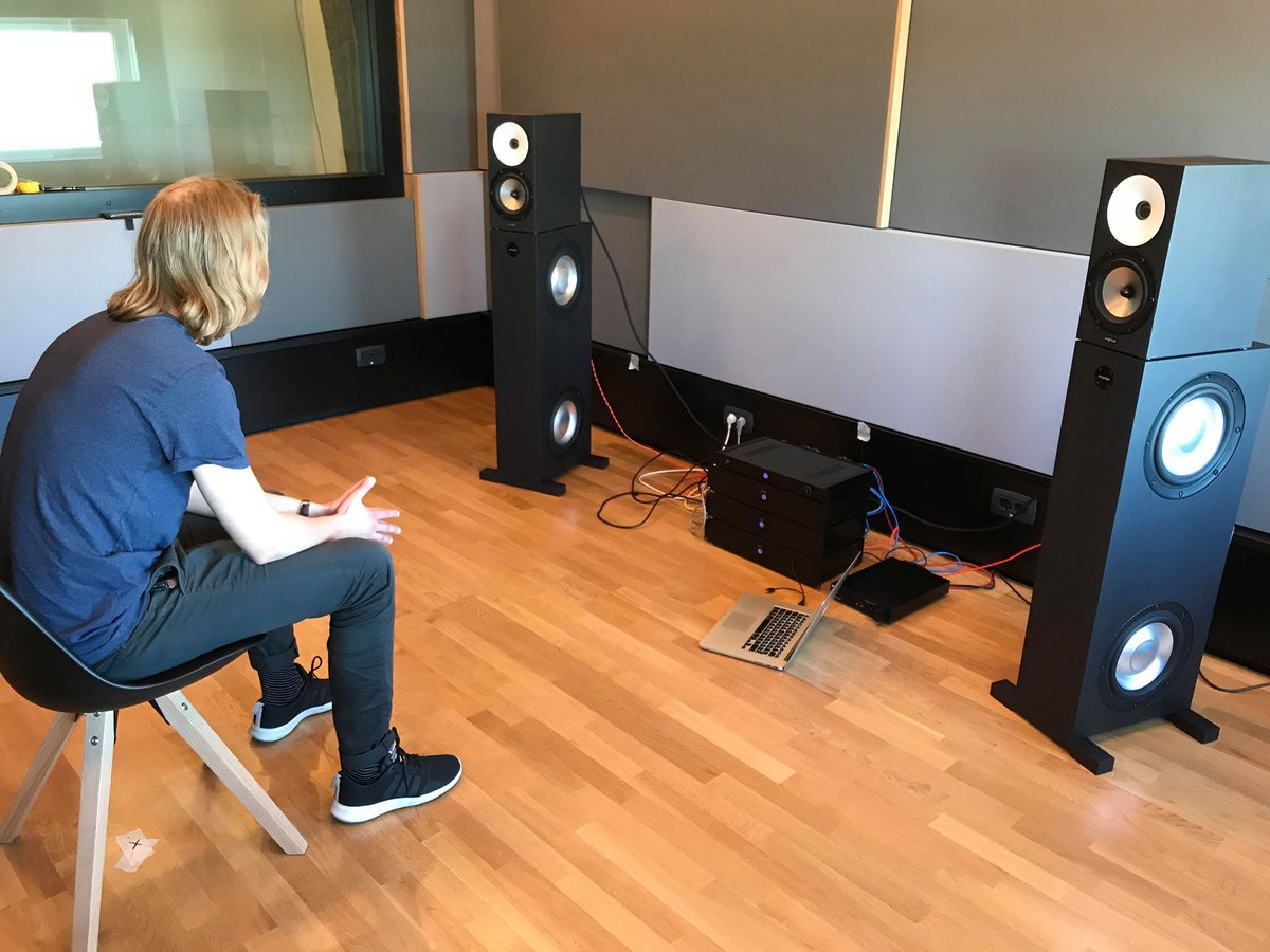 amphion_fi's tweet photo. When your new studio isn’t ready yet...but your Amphion #BaseTwo25 system is already there... Olli Erik Keskinen of @oeksound listening to his new Amphions. #studiomonitors #proaudio #plugin #Audio https://t.co/h8JZcPcmpv