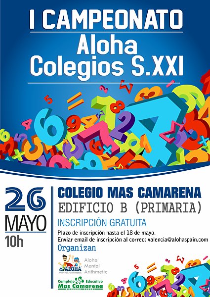 XtraEscolares's tweet photo. Este sábado, 26 de mayo, os esperamos en el campeonato de cálculo organizado por #AlohaMentalArithmetic en nuestro colegio @CEMascamarena 
¡¡Todavía estás a tiempo de inscribirte!! https://t.co/oCE6iDAIMT