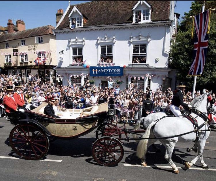 HamptonsSheen's tweet photo. Congratulations to Meghan &amp; Harry!! 
Did anyone else spot the  @HamptonsWindsor  branch at the Royal Wedding at the weekend? #royalwedding #royals #windsor #harryandmeghan https://t.co/vlxdF6Yyea