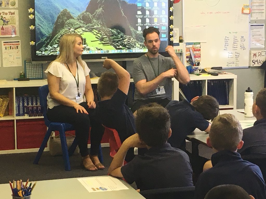 STAClassY6's tweet photo. A gigantic thank you to Nathan and Laura from LOS Gym, Grantham for coming into school today to talk to Y2/5&6 and answer questions about health, fitness & nutrition as part of our Science Week #qualityquestions #inspiringanswers #teamstannes https://t.co/1Kl3ZWz0fE
